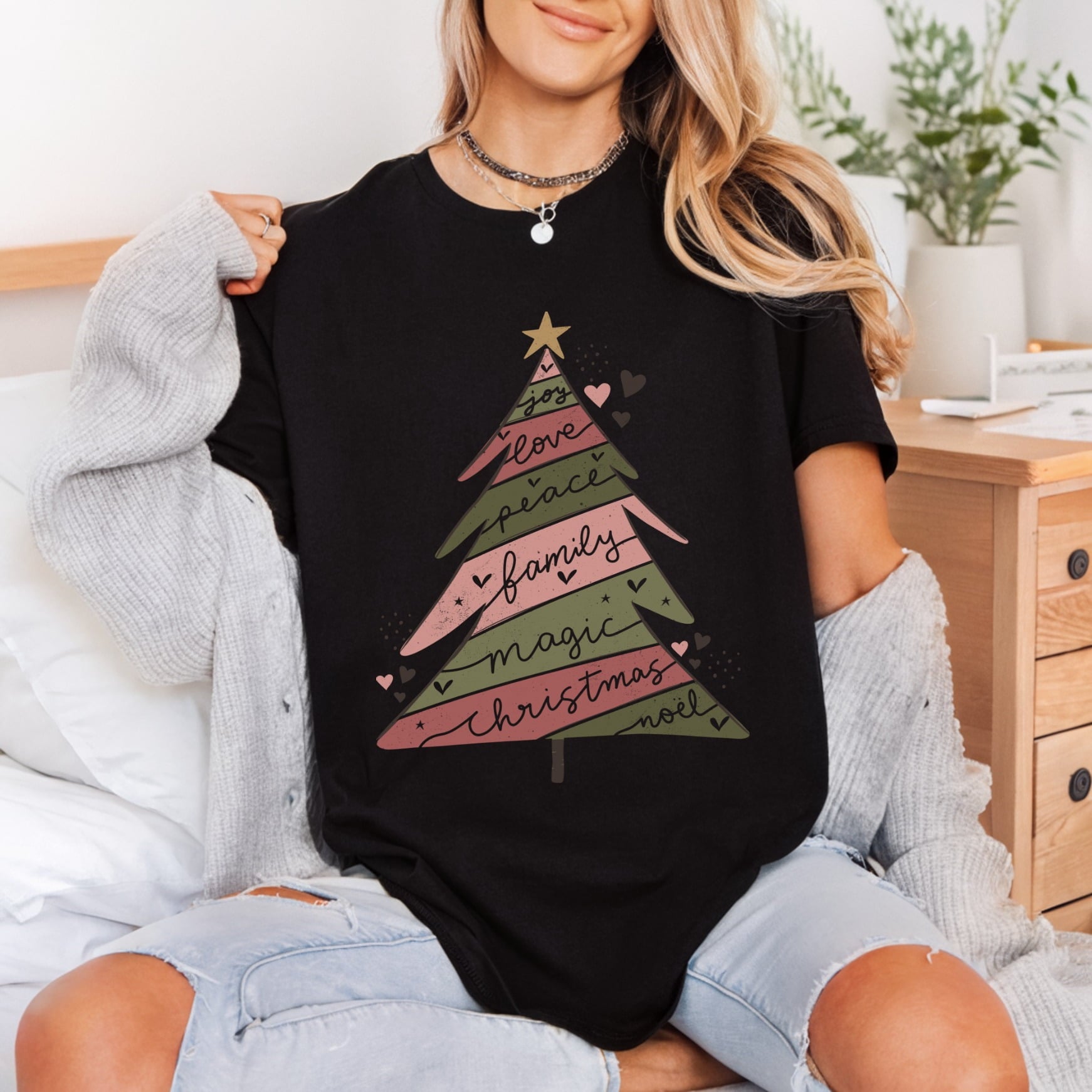 Christmas Tree Words Holiday Christmas Vintage Ready to Press DTF Transfer for Dtf
