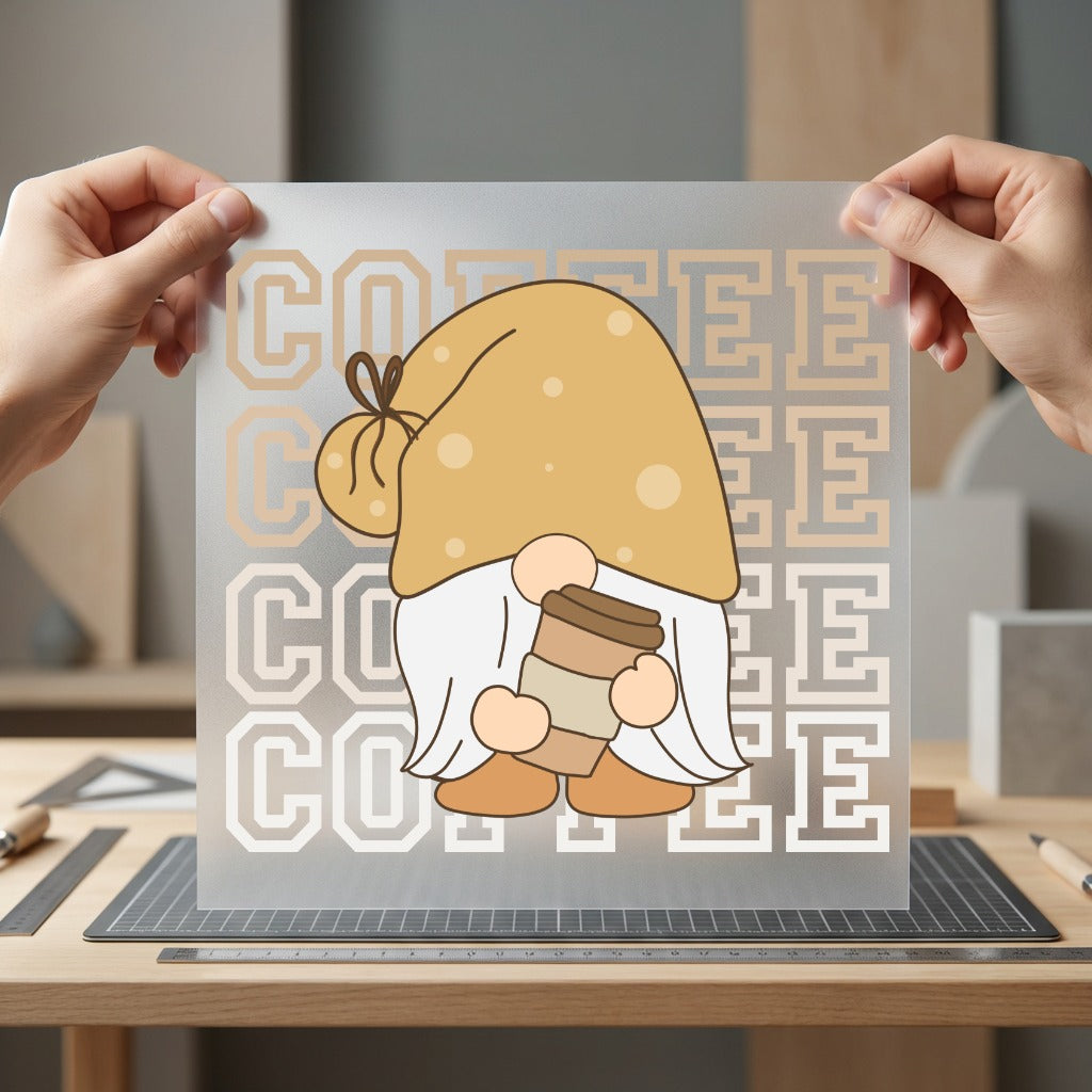 Coffee Gnome Drip Cozy Funny Sarcastic Ready to Press DTF Transfer for Dtf
