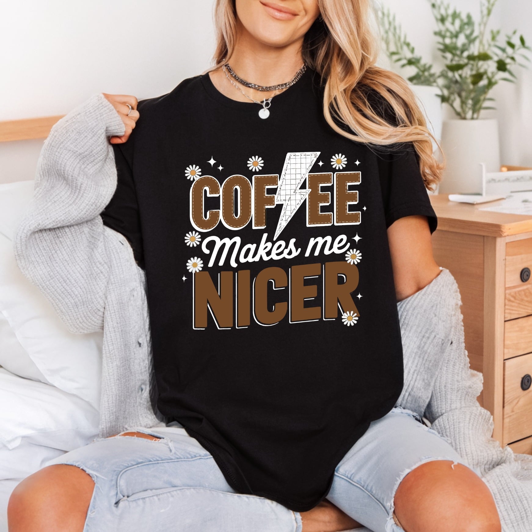 Coffee Makes Nicer Retro Mom Funny Ready to Press DTF Transfer for Dtf