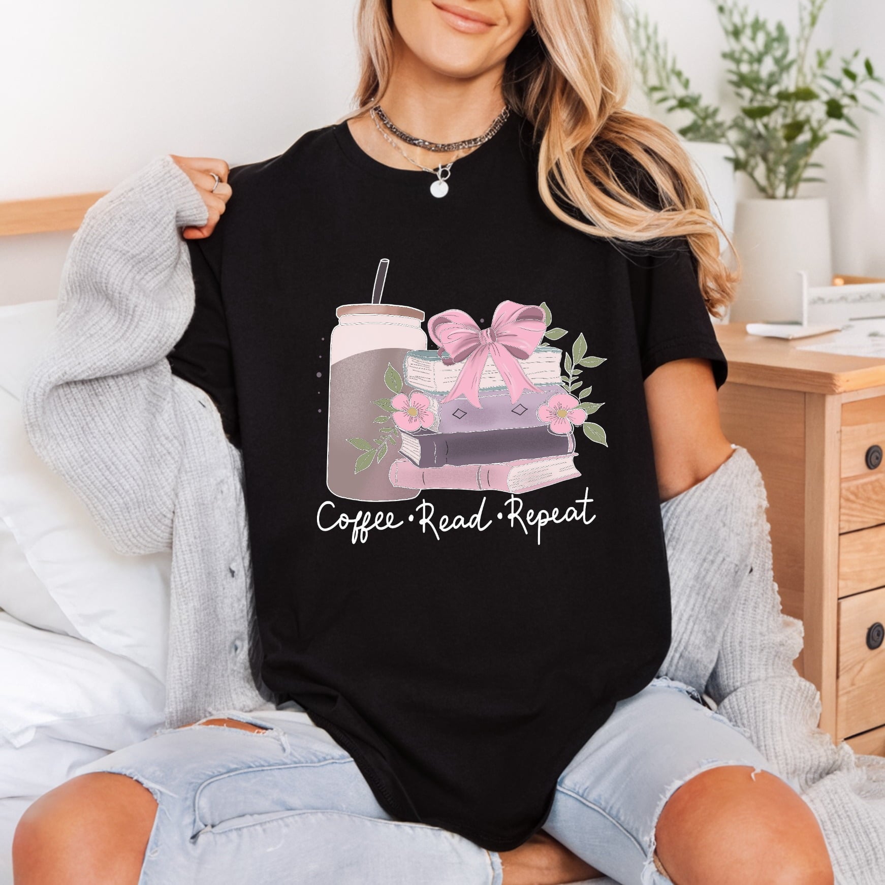 Coffee Read Repeat Cozy Floral Ready to Press DTF Transfer for Dtf