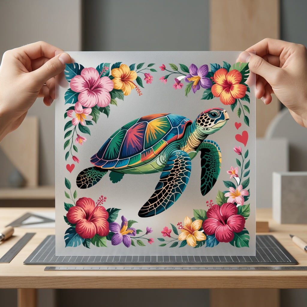 Colorful Sea Turtle Hibiscus Summer Floral Ready to Press DTF Transfer for Dtf