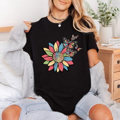 Colorful Sunflower Butterflies Boho Vintage Retro Ready to Press DTF Transfer for Dtf