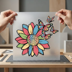 Colorful Sunflower Butterflies Boho Vintage Retro Ready to Press DTF Transfer for Dtf