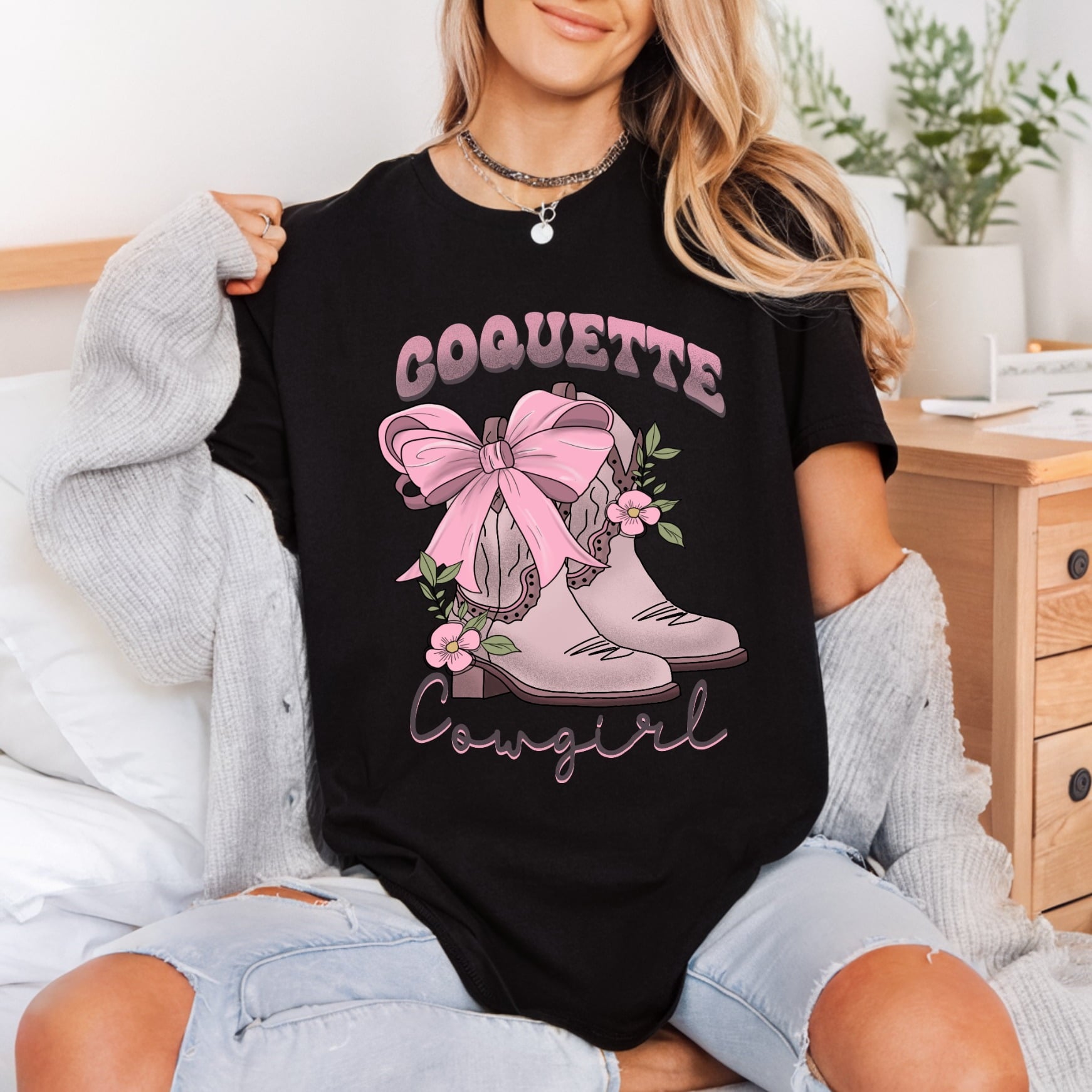 Coquette Cowgirl Boots Retro Usa Retro Ready to Press DTF Transfer for Dtf