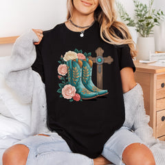 Country Boots Roses Western Usa Vintage Ready to Press DTF Transfer for Dtf