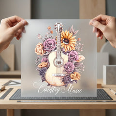Country Music Guitar Floral Usa Vintage Ready to Press DTF Transfer for Dtf