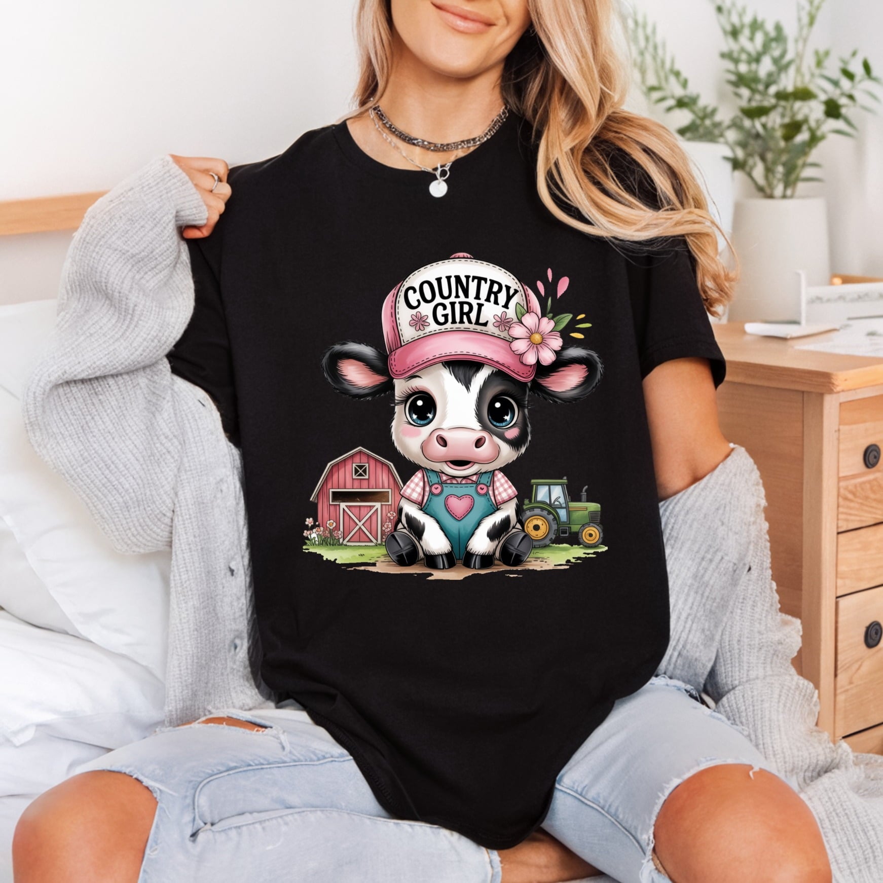 Cow Country Girl Farm Usa Country Ready to Press DTF Transfer for Dtf
