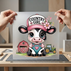 Cow Country Girl Farm Usa Country Ready to Press DTF Transfer for Dtf