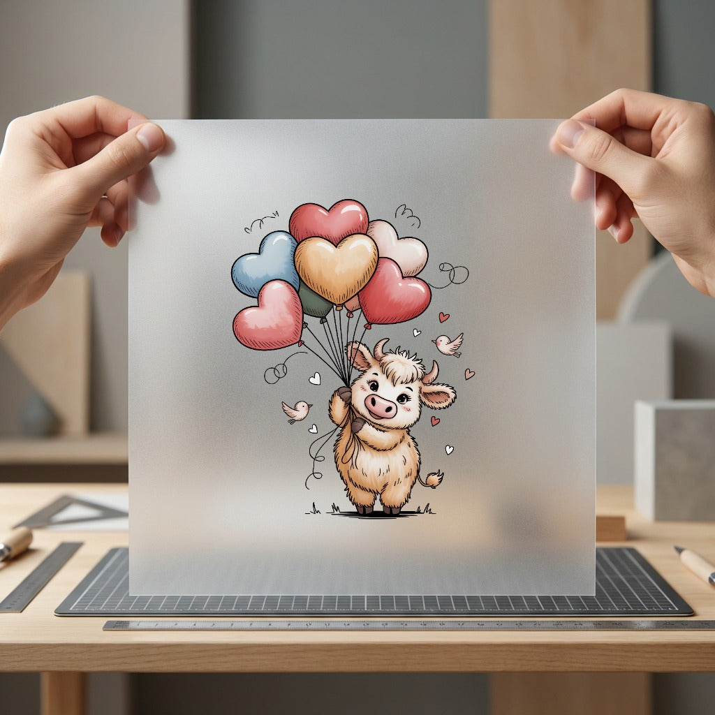 Cow Heart Balloons Kawaii Valentine Pet Ready to Press DTF Transfer for Dtf
