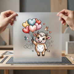 Cow Heart Balloons Kawaii Valentine Pet Ready to Press DTF Transfer for Dtf