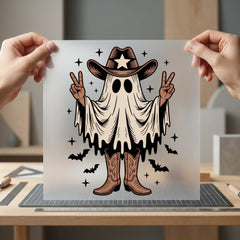 Cowboy Ghost Peace Sign Usa Halloween Ready to Press DTF Transfer for Dtf