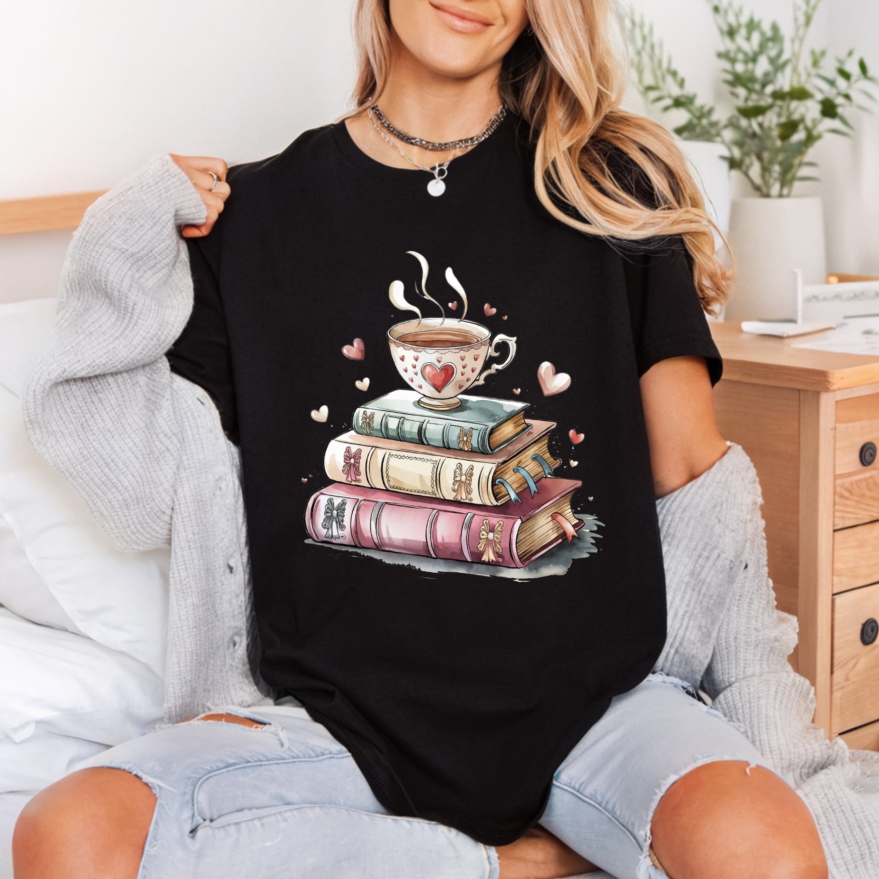 Cozy Bookstack Coffee Diy Cute & Kawaii Collection Cozy Cute Collection Ready to Press DTF Transfer for Dtf
