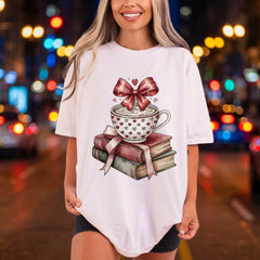 Cozy Bookstack Coffee Valentine Valentine Ready to Press DTF Transfer for Dtf