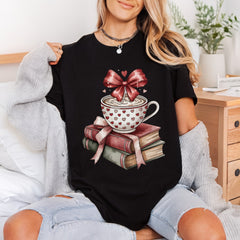 Cozy Bookstack Coffee Valentine Valentine Ready to Press DTF Transfer for Dtf
