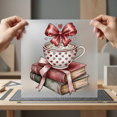 Cozy Bookstack Coffee Valentine Valentine Ready to Press DTF Transfer for Dtf