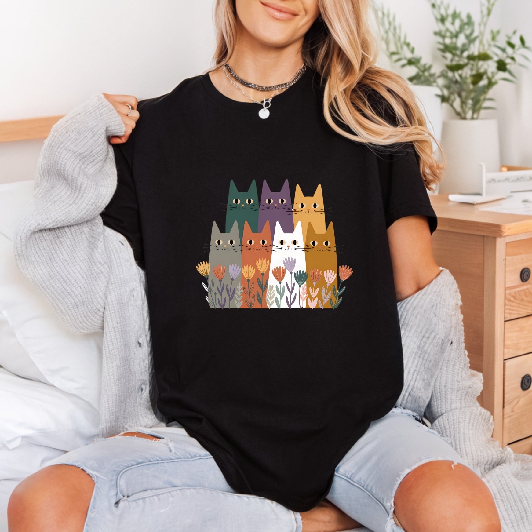 Cozy Cats Floral Garden Mom Dad Ready to Press DTF Transfer for Dtf