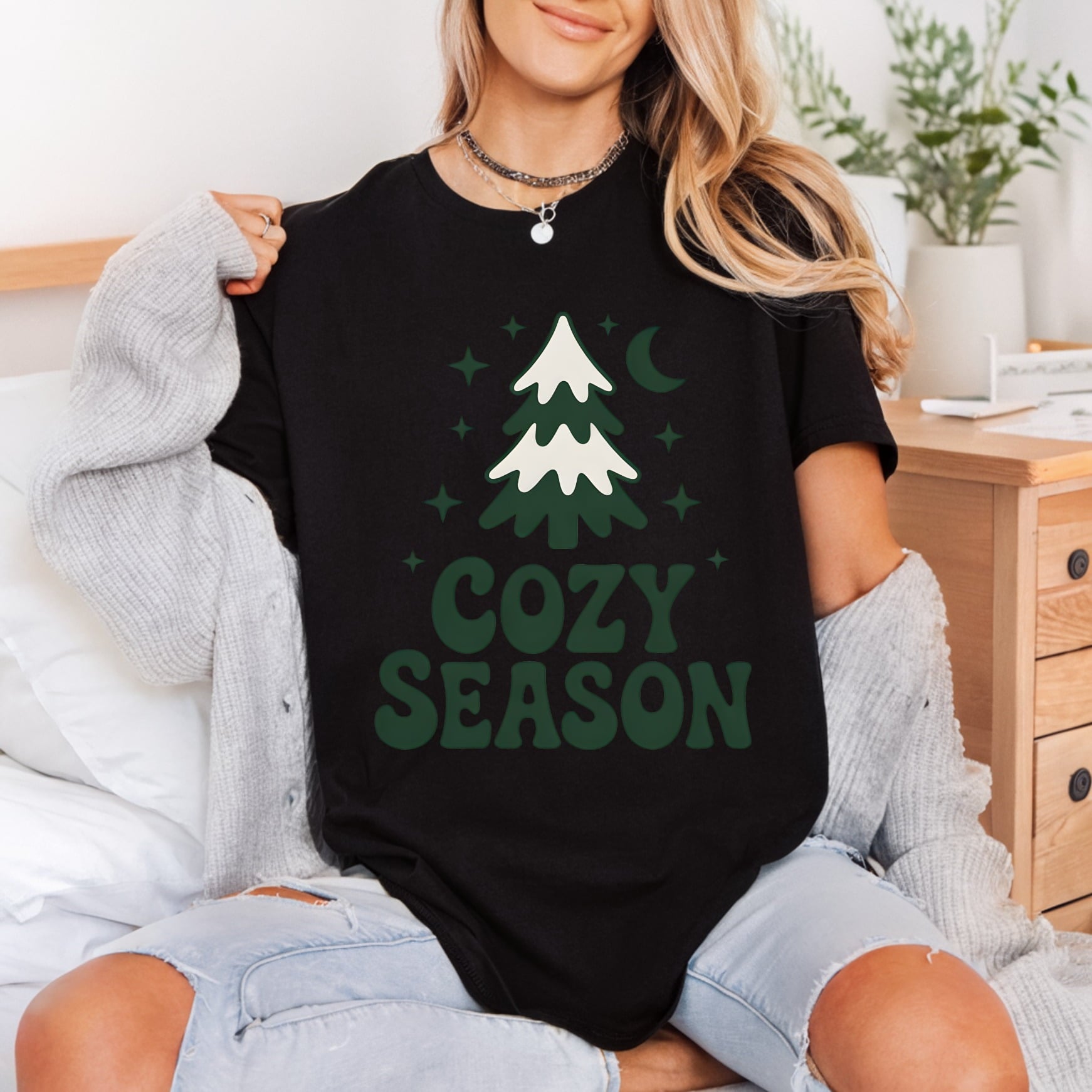 Cozy Season Evergreen Tree Christmas Winter Ready to Press DTF Transfer for Dtf