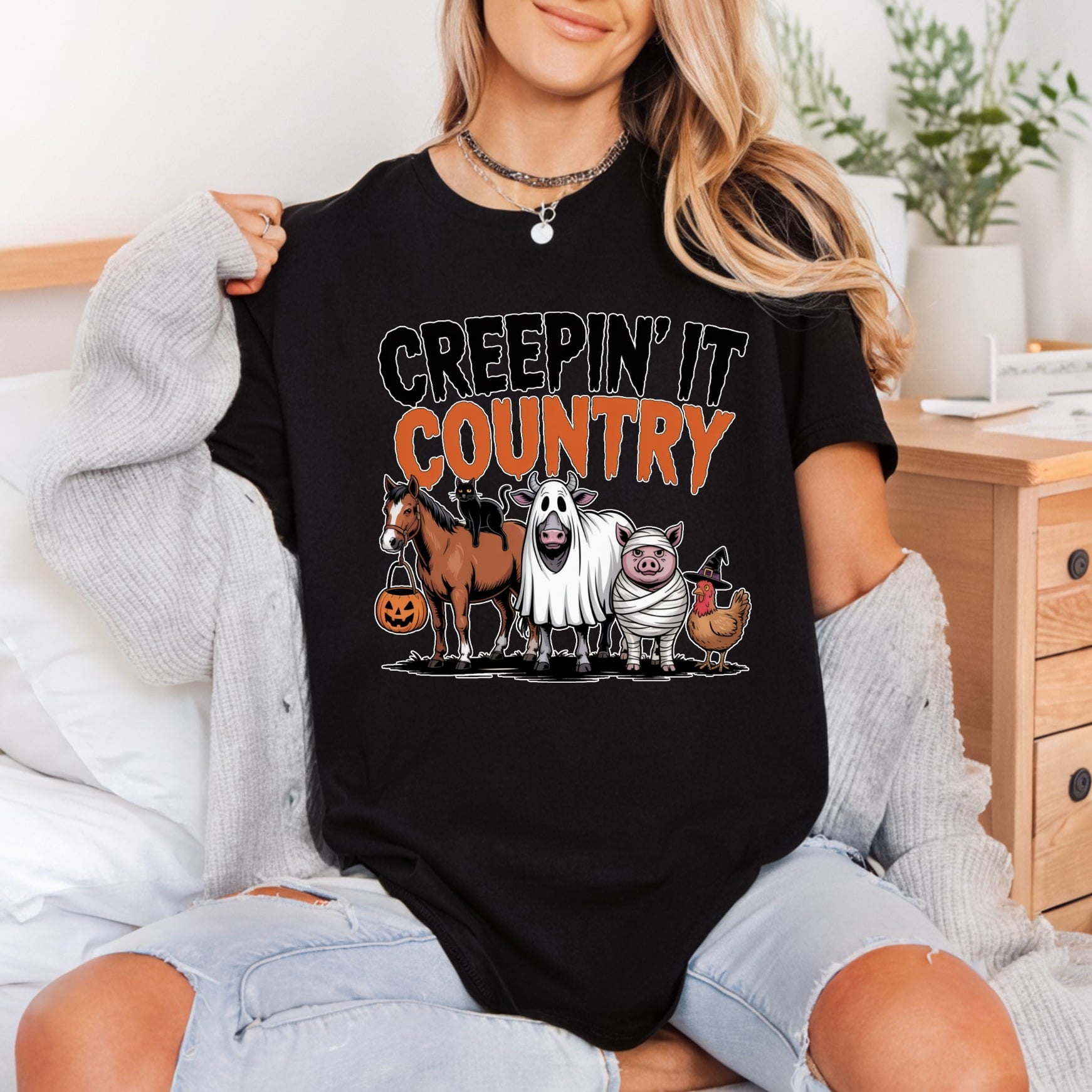 Creepin Country Halloween Farm Halloween Country Ready to Press DTF Transfer for Dtf