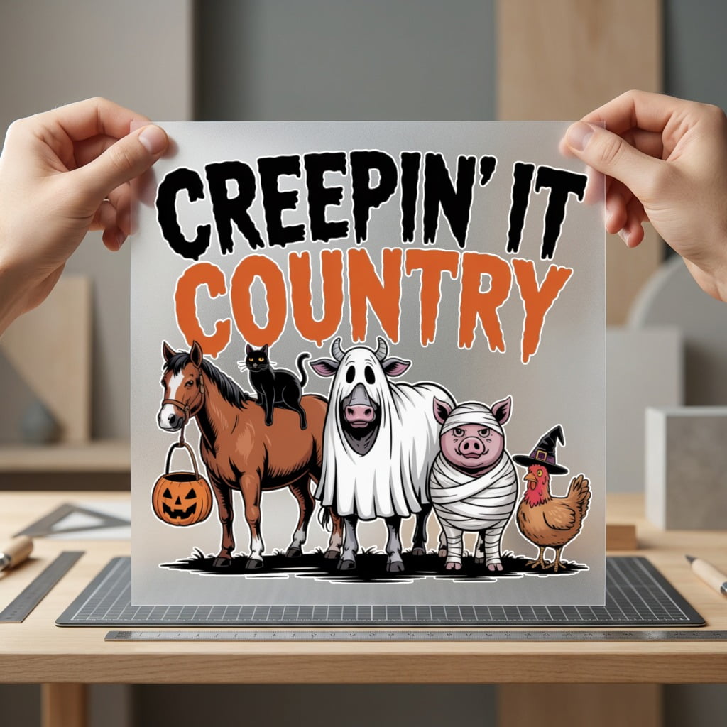 Creepin Country Halloween Farm Halloween Country Ready to Press DTF Transfer for Dtf