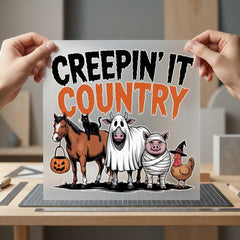 Creepin Country Halloween Farm Halloween Country Ready to Press DTF Transfer for Dtf