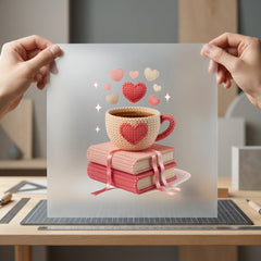 Crochet Hearts Coffee Cozy Valentine Ready to Press DTF Transfer for Dtf