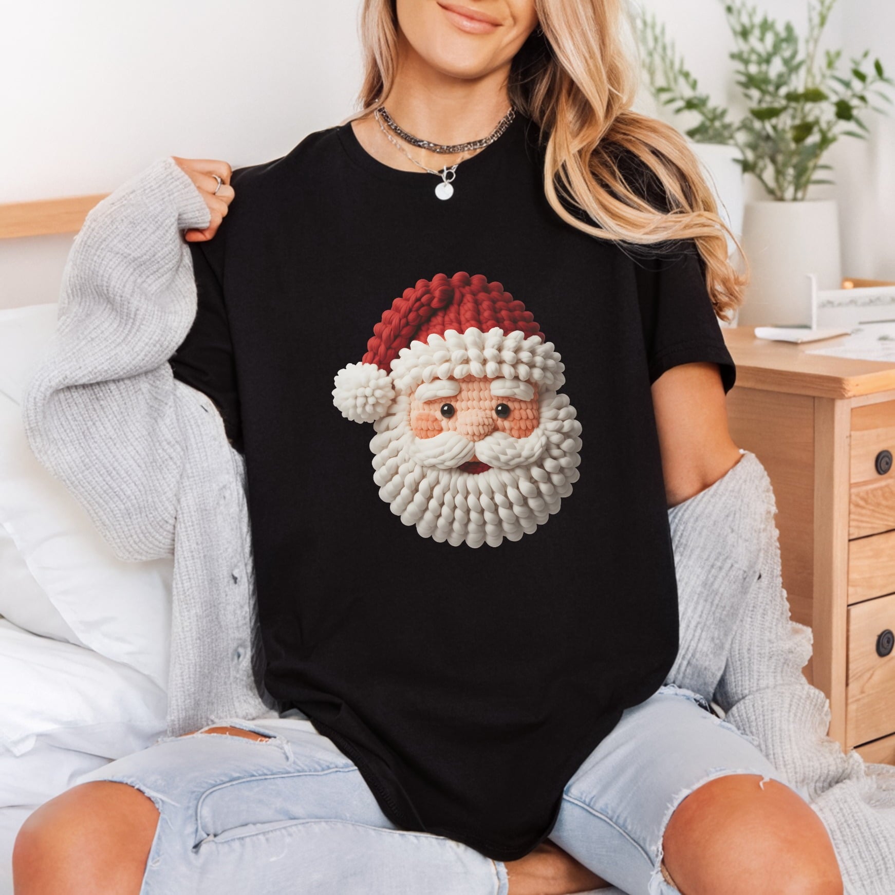 Crochet Santa Face Christmas Christmas Ready to Press DTF Transfer for Dtf