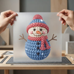 Crochet Snowman Winter Holiday Christmas Winter Ready to Press DTF Transfer for Dtf