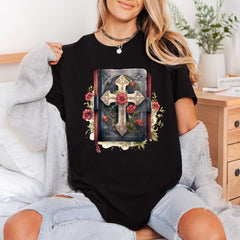 Cross Bible Floral Vintage Faith Bible Ready to Press DTF Transfer for Dtf