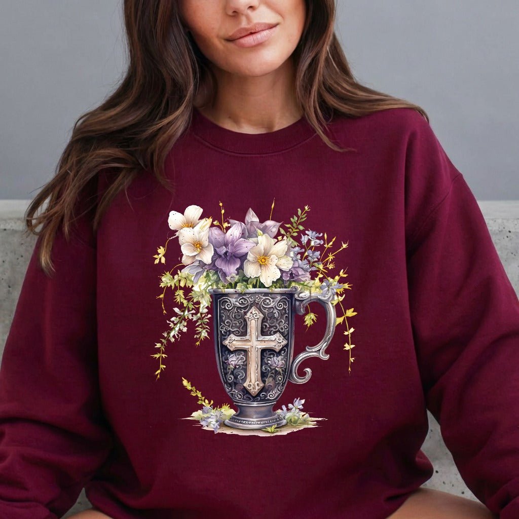 Cross in Chalice | Abundant Grace Sweatshirt - Luckets.com