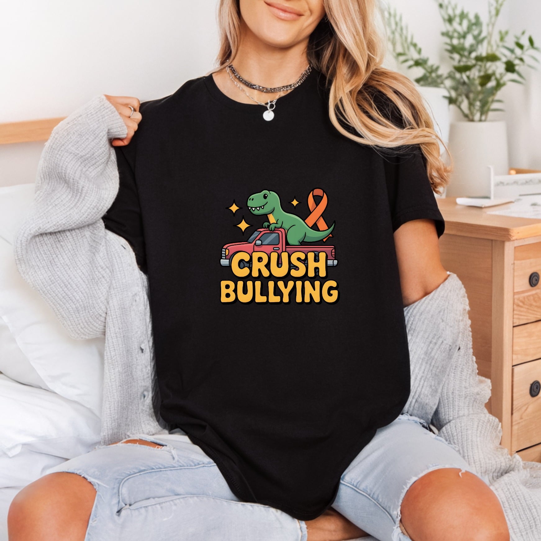 Crush Bullying Dinosaur Anti-bully Funny Ready to Press DTF Transfer for Dtf