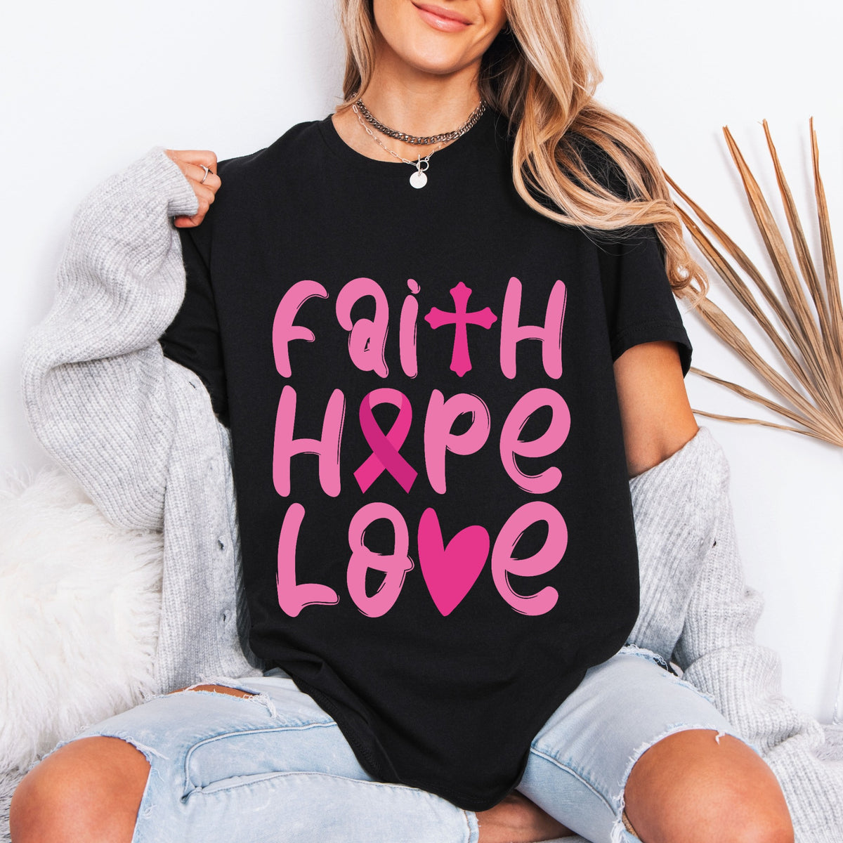 Faith Hope Love | Inspirational Breast Cancer Awareness Tee