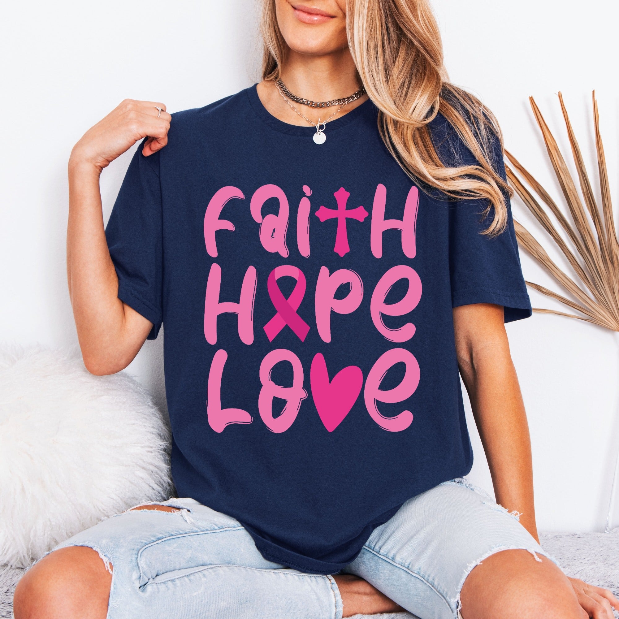 Faith Hope Love | Inspirational Breast Cancer Awareness Tee