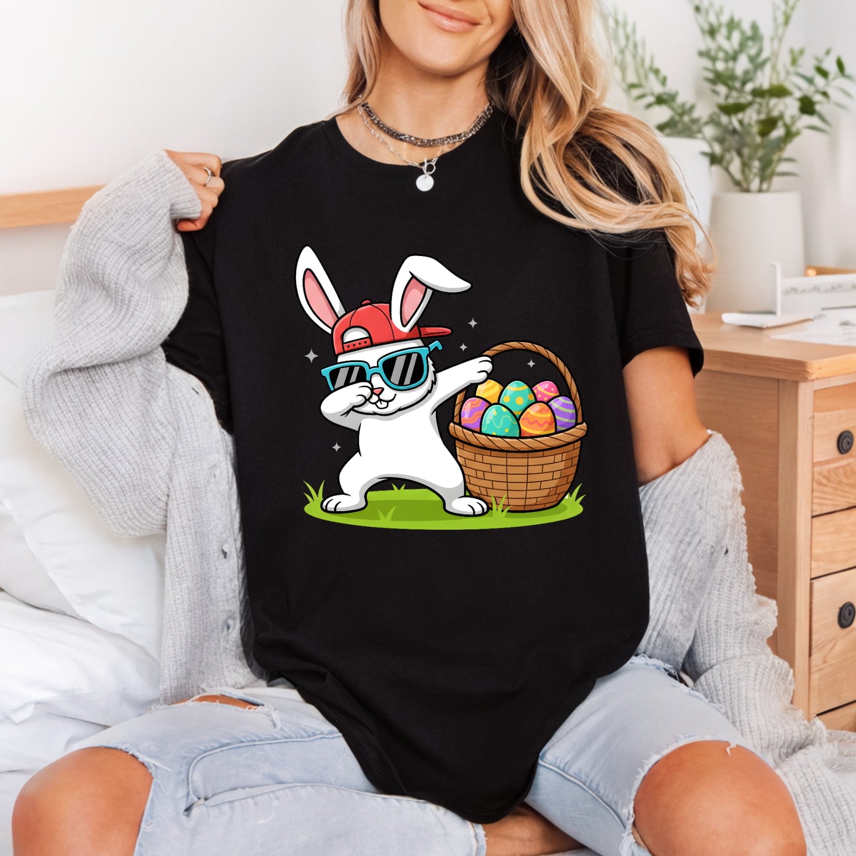 Dabbing Easter Bunny Basket Easter Funny Ready to Press DTF Transfer for Dtf