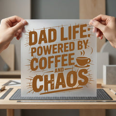 Dad Life Coffee Chaos Dad Funny Ready to Press DTF Transfer for Dtf