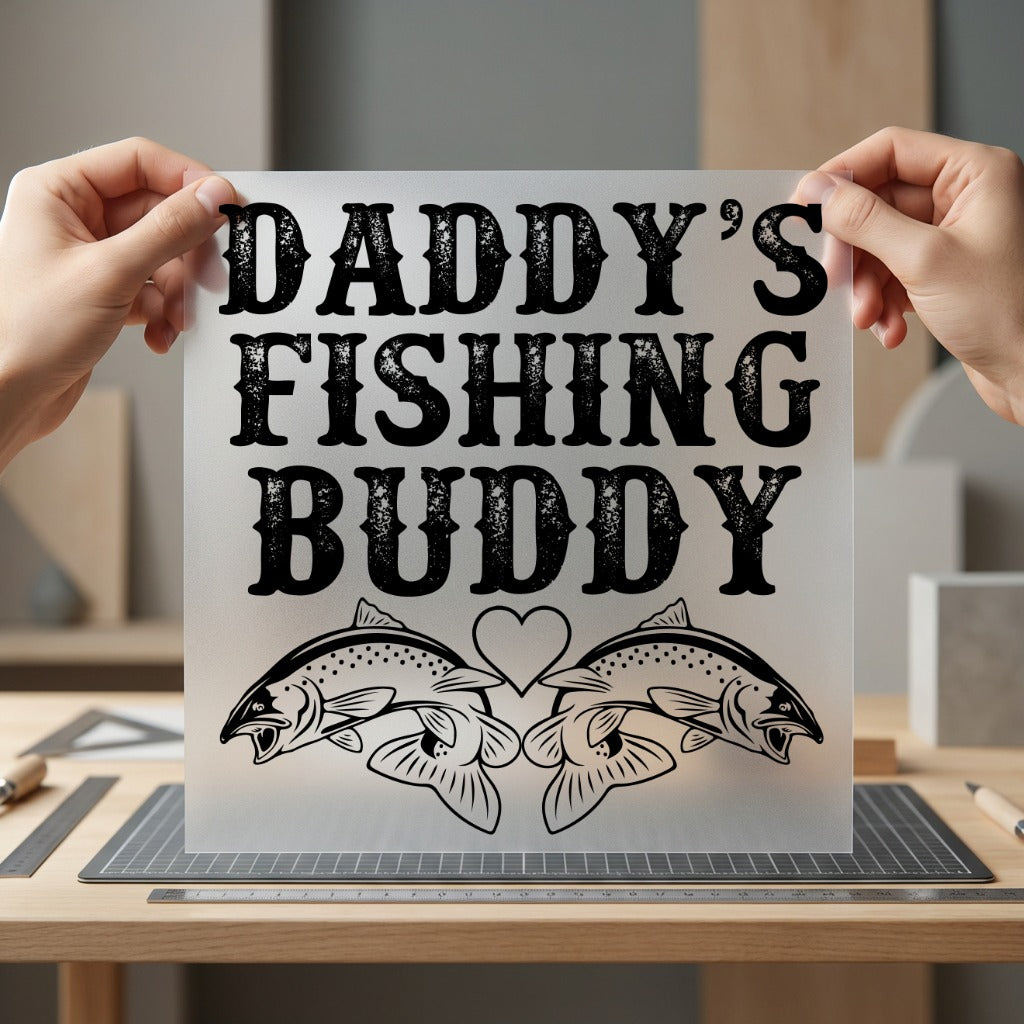 Daddy Fishing Buddy Rustic Dad Funny Ready to Press DTF Transfer for Dtf