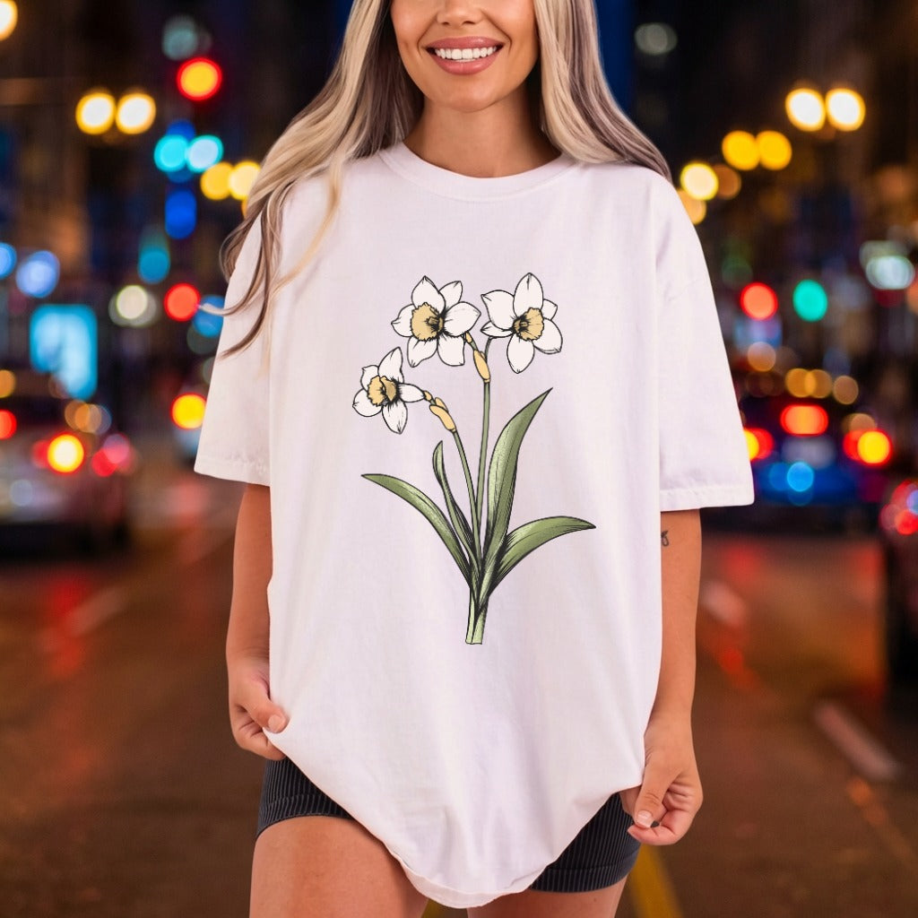 Daffodil Floral Botanical Sketch Spring Vintage Ready to Press DTF Transfer for Dtf