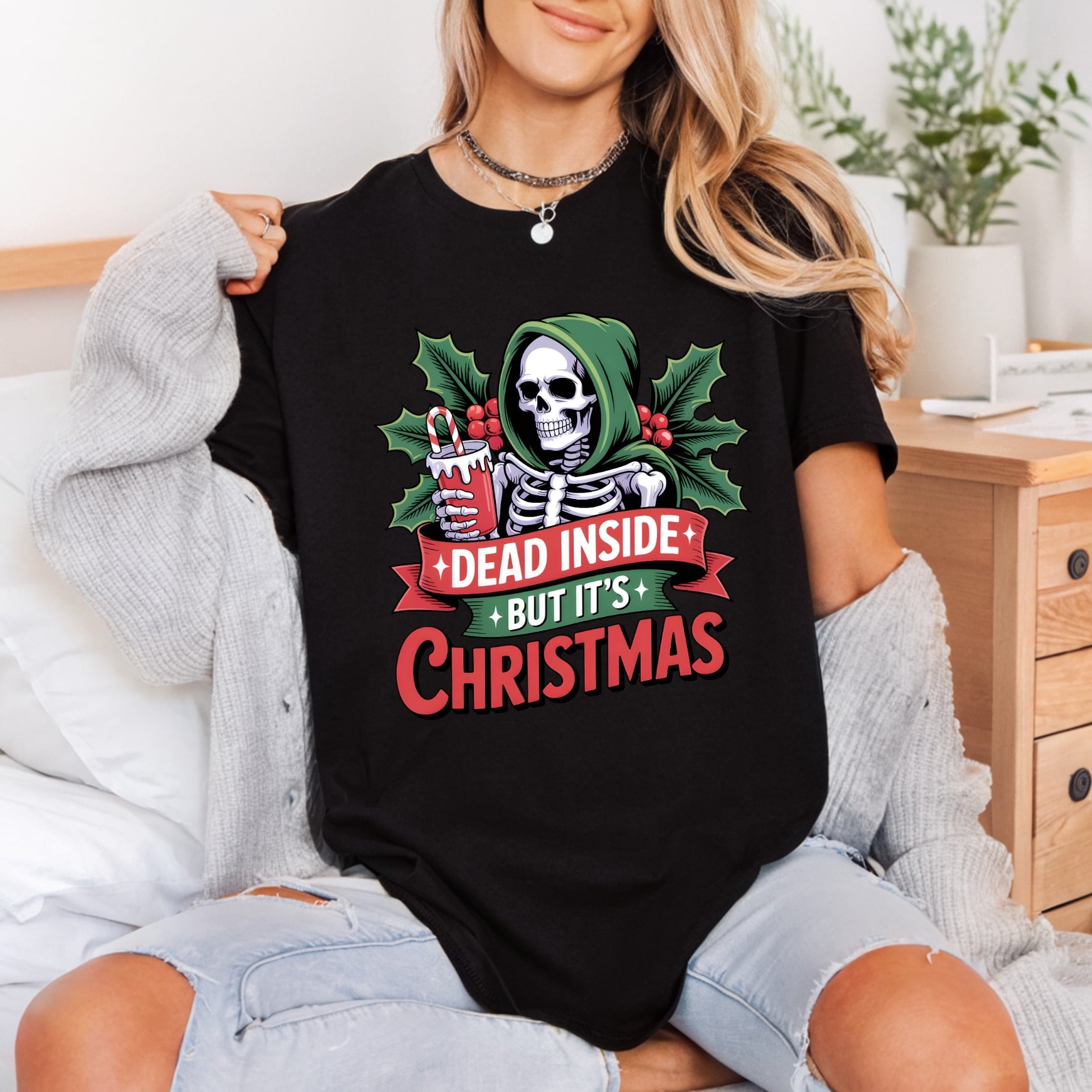 Dead Inside But Christmas Christmas Funny Ready to Press DTF Transfer for Dtf