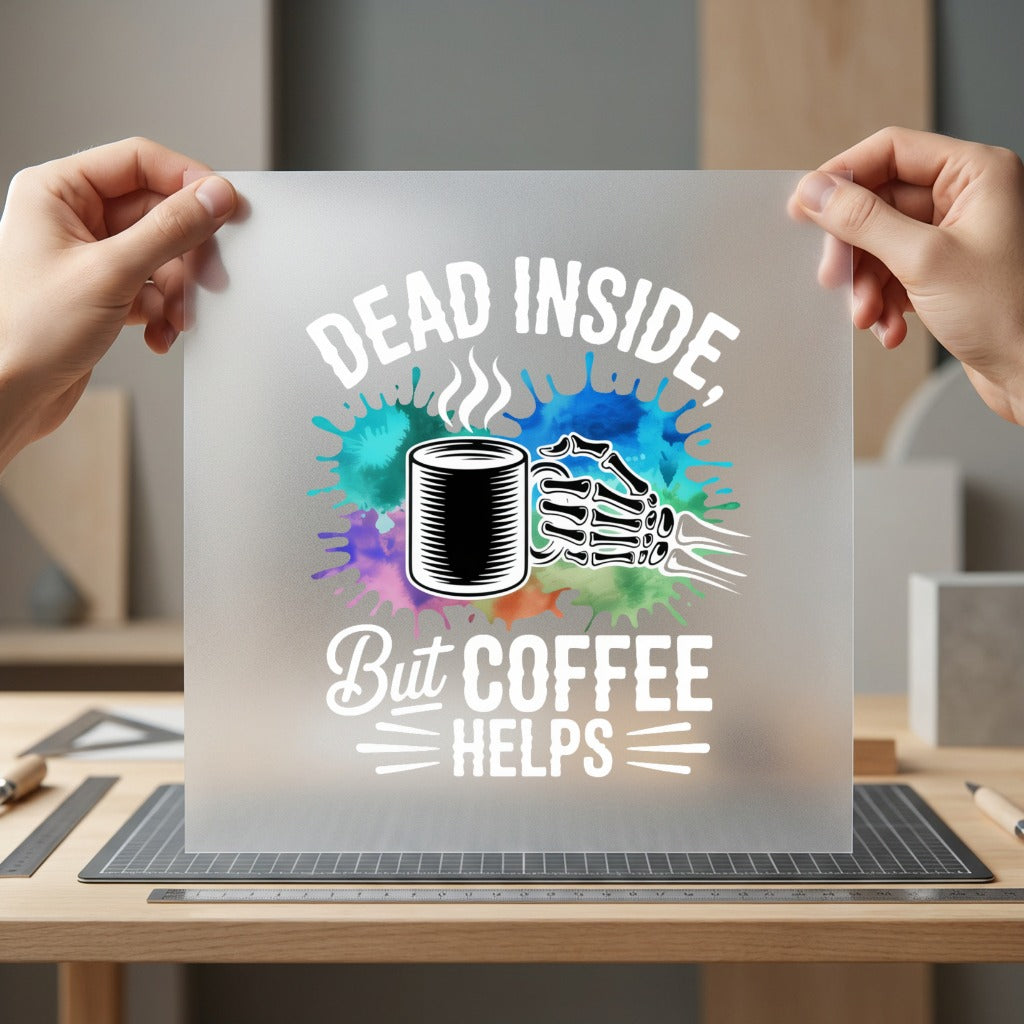 Dead Inside But Coffee Halloween Funny Ready to Press DTF Transfer for Dtf