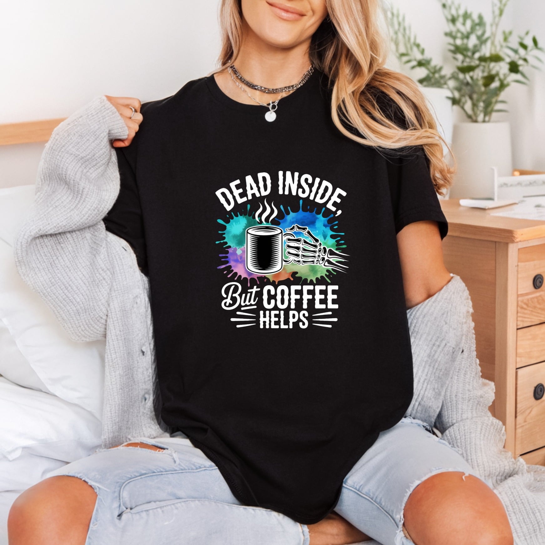 Dead Inside But Coffee Halloween Funny Ready to Press DTF Transfer for Dtf