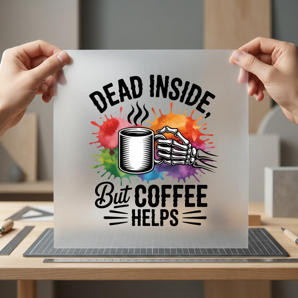 Dead Inside But Coffee Halloween Funny Ready to Press DTF Transfer for Dtf