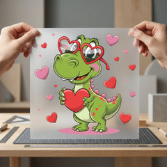 Dino Hearts Kawaii Diy Valentine Ready to Press DTF Transfer for Dtf