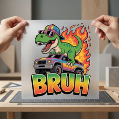 Dinosaur Bruh Retro Rainbow Funny Retro Ready to Press DTF Transfer for Dtf
