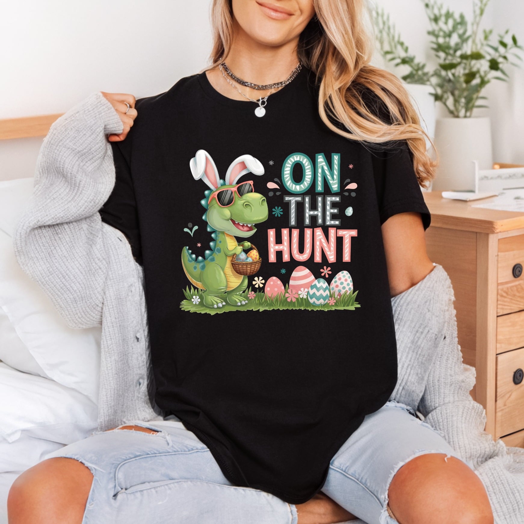 Dinosaur Easter Egg Hunt Easter Funny Ready to Press DTF Transfer for Dtf