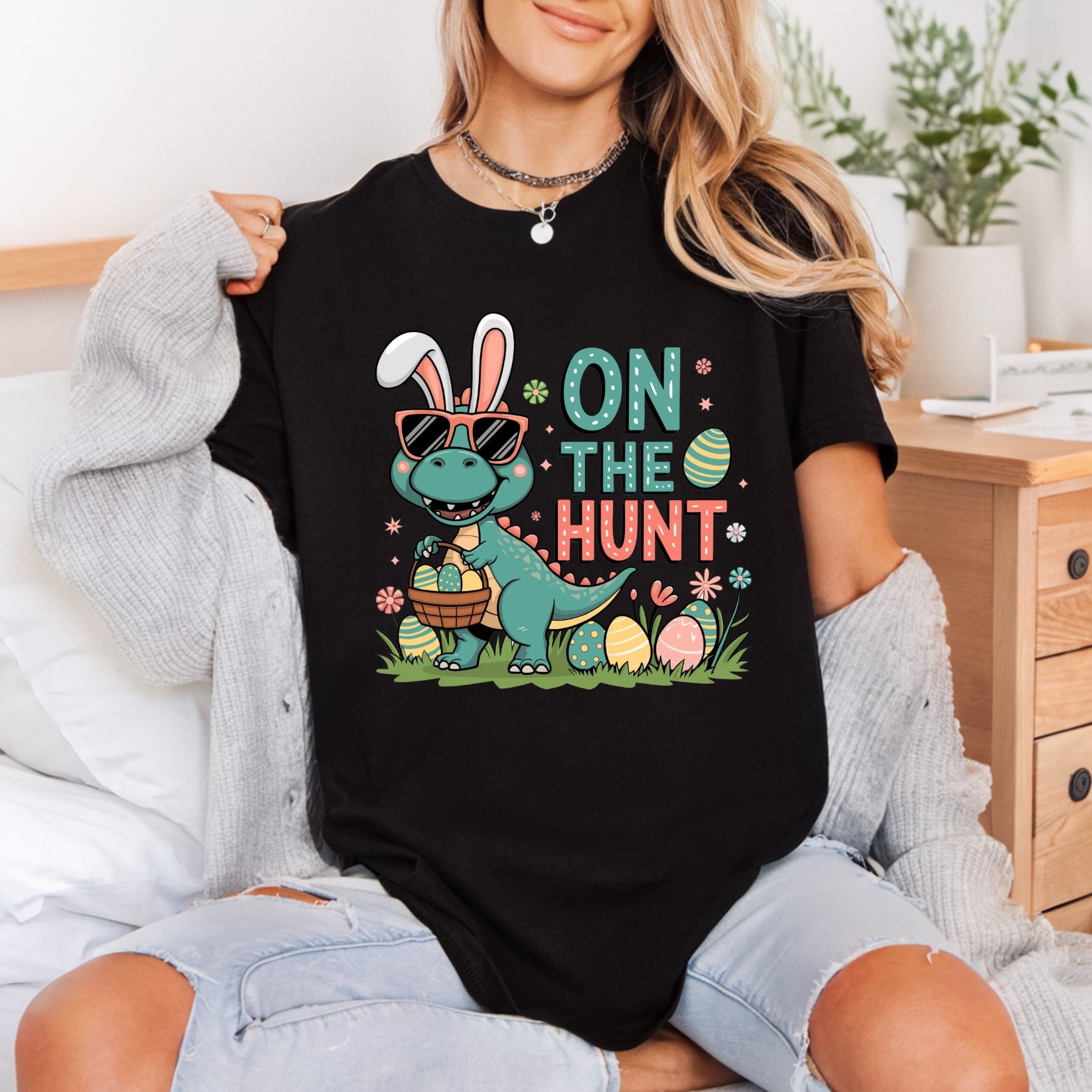 Dinosaur Easter Egg Hunt Easter Spring Ready to Press DTF Transfer for Dtf