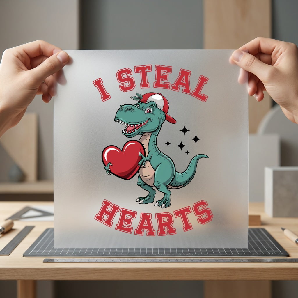 Dinosaur Steal Hearts Valentine Valentine Funny Ready to Press DTF Transfer for Dtf