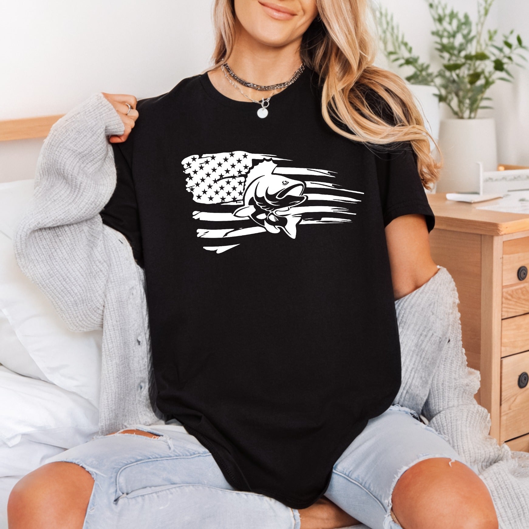 Distressed American Flag Bass Patriotic Usa Ready to Press DTF Transfer for Dtf