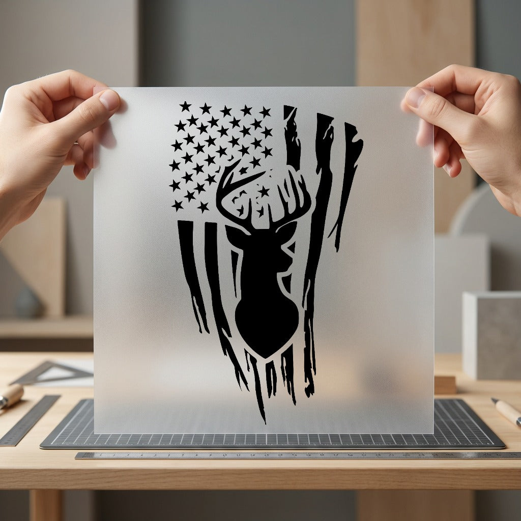 Distressed American Flag Deer Patriotic Usa Ready to Press DTF Transfer for Dtf
