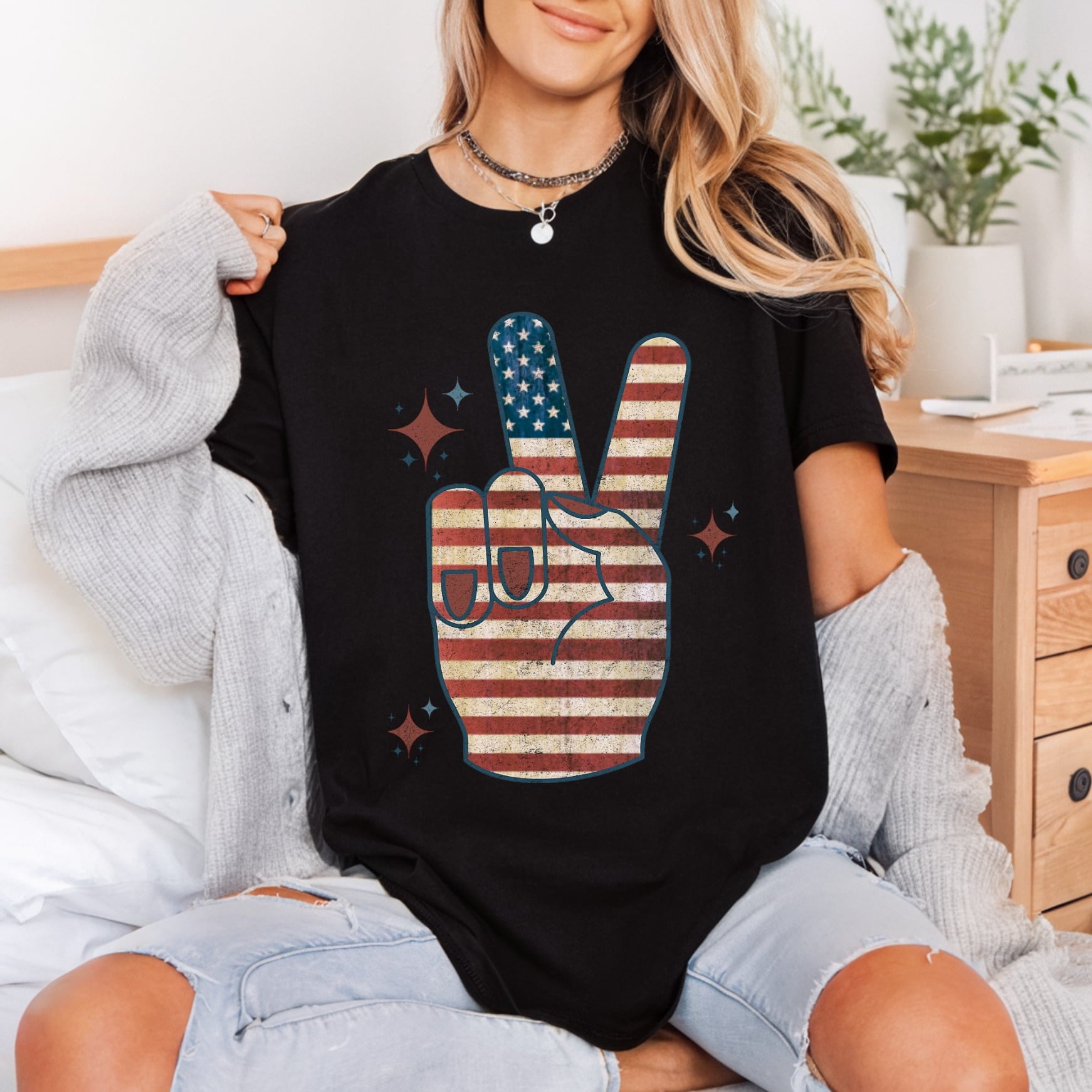 Distressed American Flag Peace 4th Of July Patriotic Ready to Press DTF Transfer for Dtf