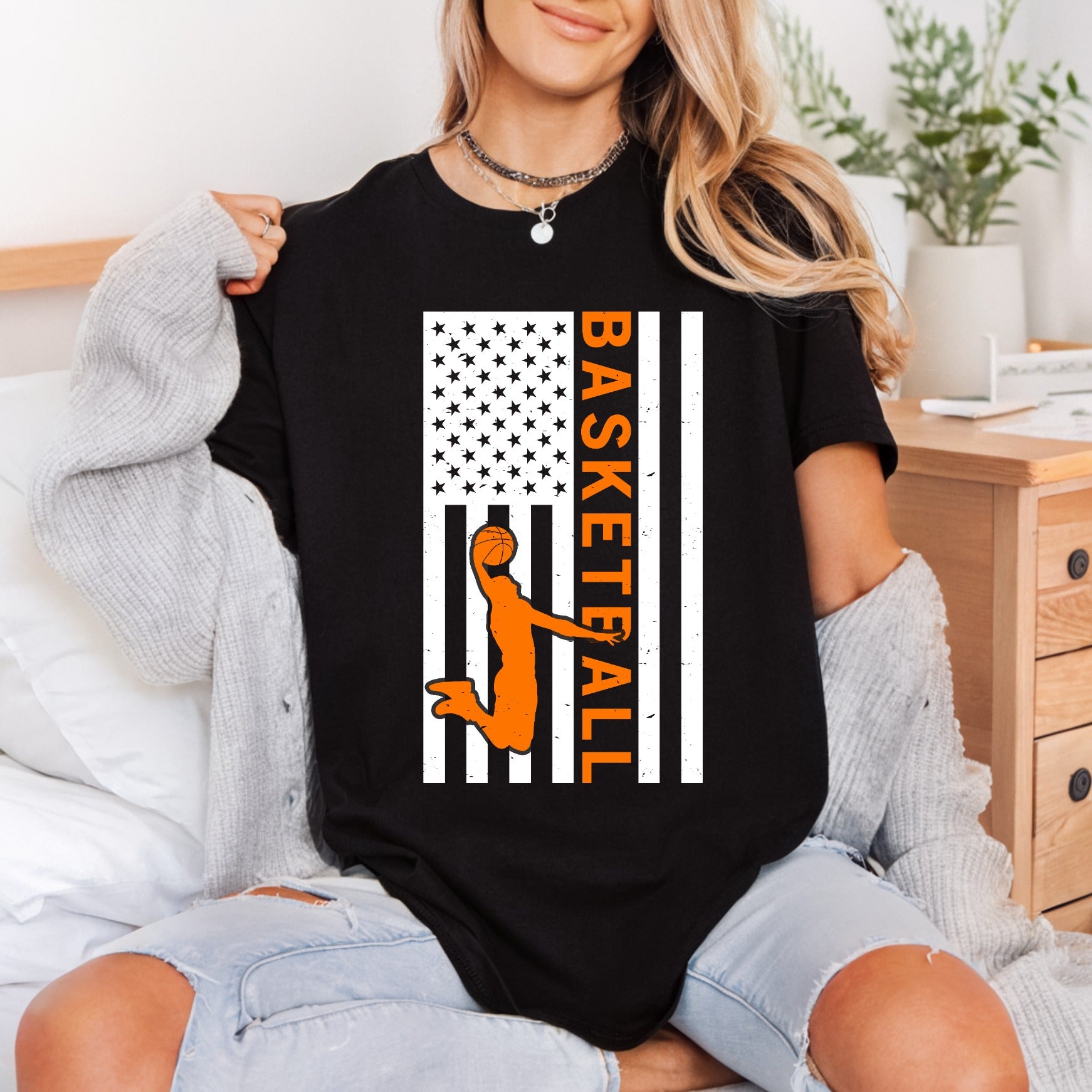 Distressed Basketball Player Flag Usa American Ready to Press DTF Transfer for Dtf