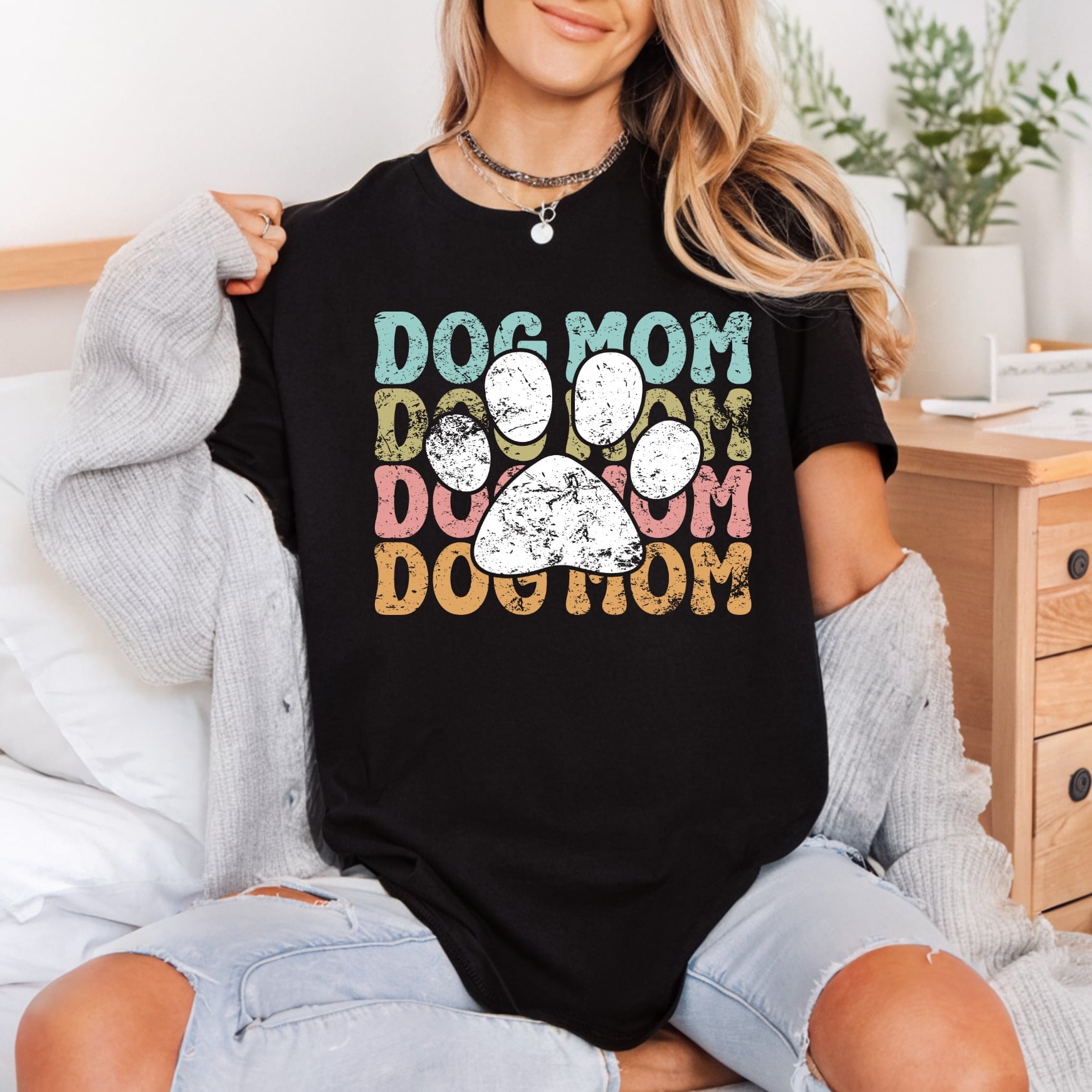 Distressed Dog Mom Paw Mom Dad Ready to Press DTF Transfer for Dtf
